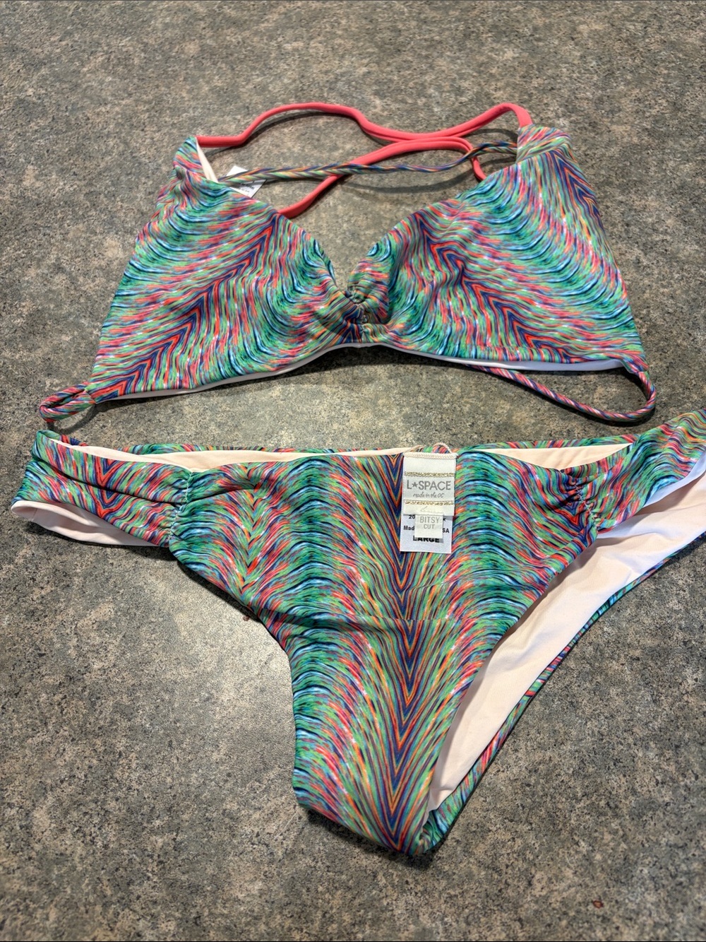 l*space Multicolor Swirl Print Bikini - Coral Straps
